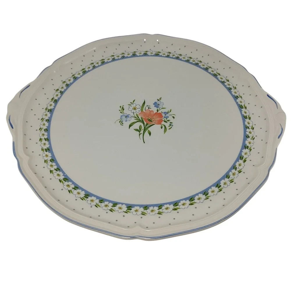 Villeroy‎ and Boch Cake Plate Platter Romantica Pattern Double Handles Floral